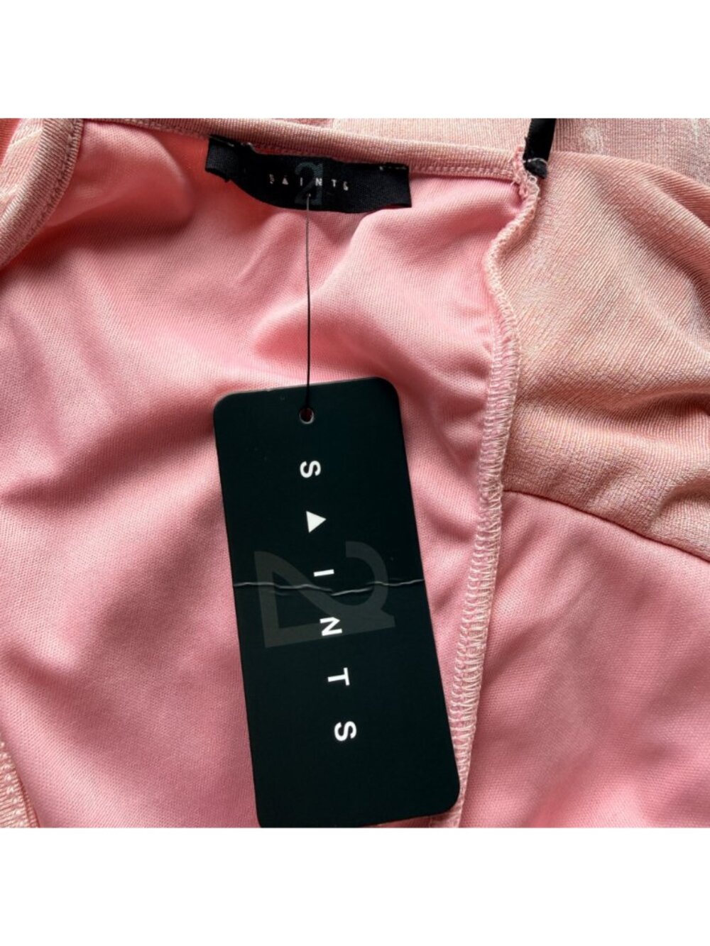 21 Saints Pink Shimmer Midi Dress Womens L Cowl Neck Lined Criss Cross Back NWT - Picture 4 of 10